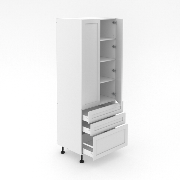 2 Door Pantry Cabinet with 2 Small + 1 Pot Drawers - Shaker